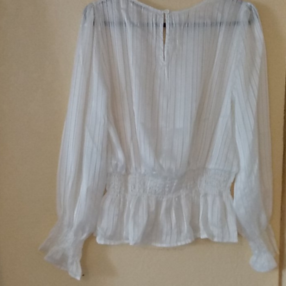 Smocked Ruffle Sleeves Lurex Blouse